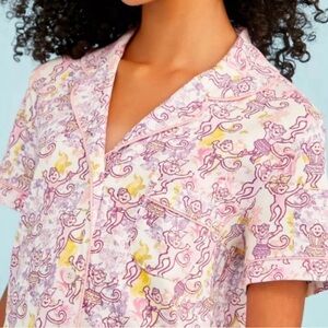 Roller Rabbit x LoveShackFancy Pink Monkey Print Pajama Set